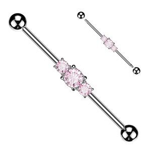 Industrial Barbell with Pink Multi CZ Rhombus – 14g, 1 1/2”